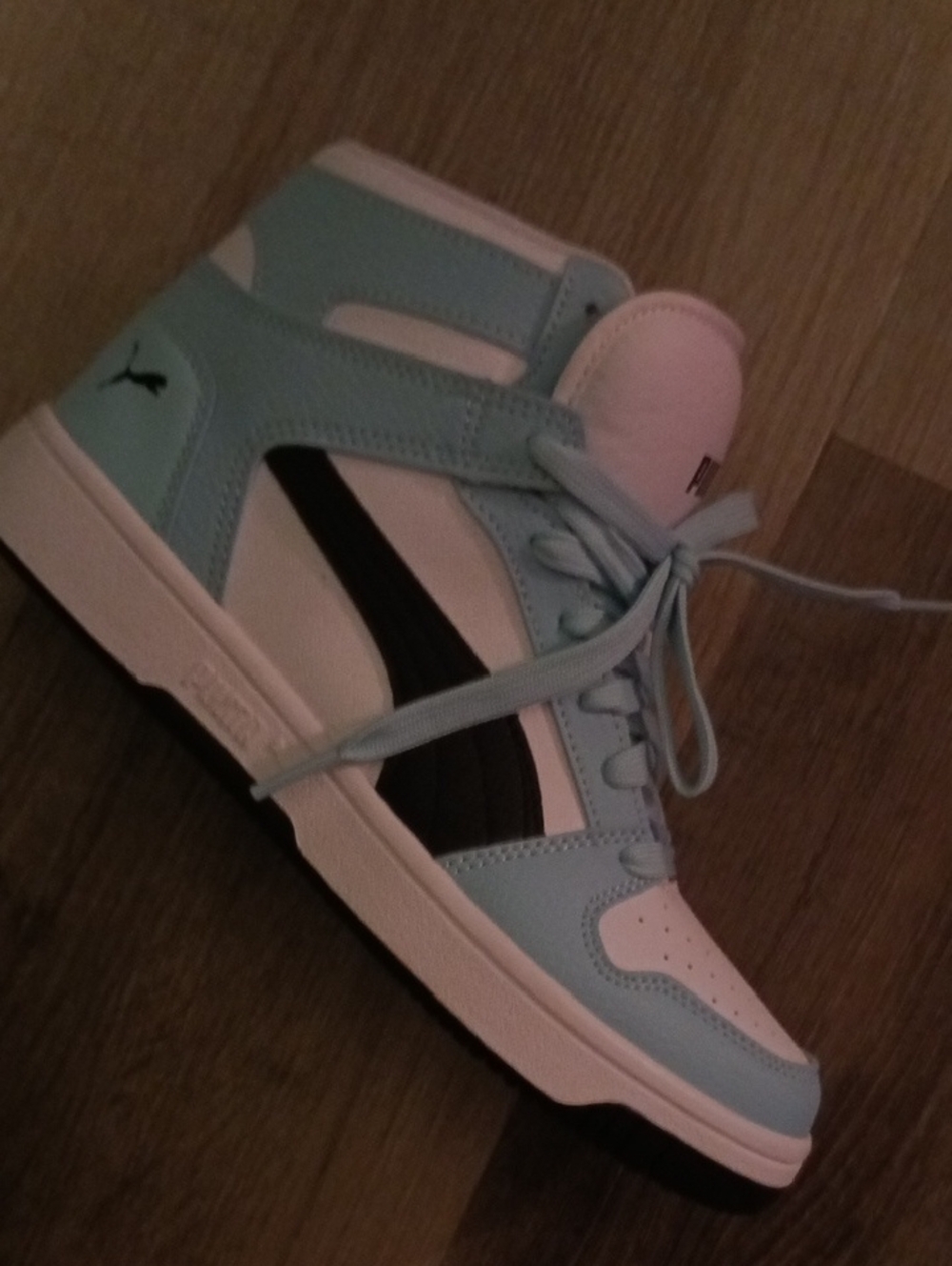 Puma Light Blue, White & Black High-Top Sneakers